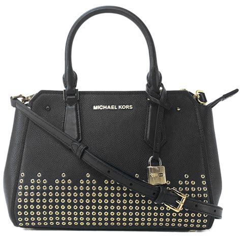 michael kors black leather passcase|Michael Kors black studded handbag.